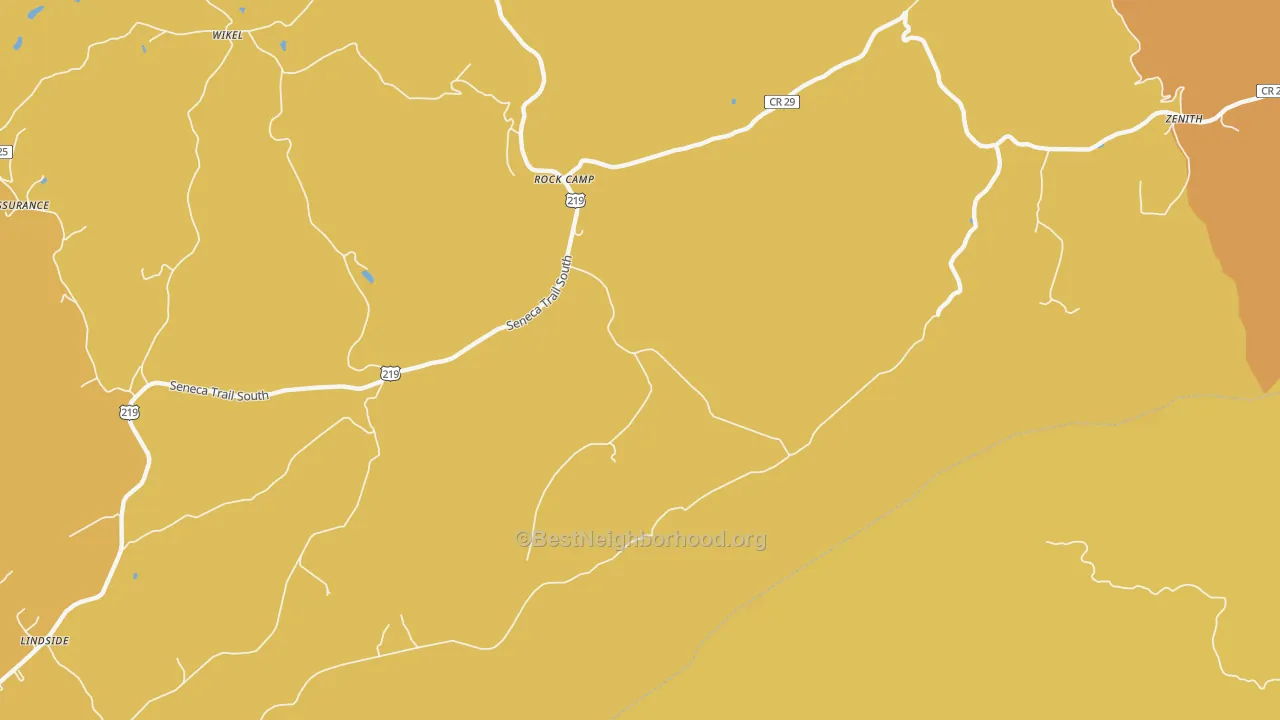 Map of the best neighborhoods in the Rock Camp area, with better matches in green and worse matches in red