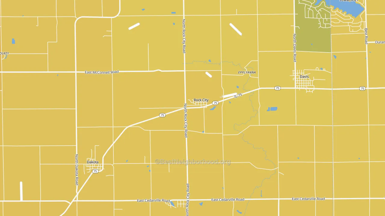 Map of the best neighborhoods in the Rock City area, with better matches in green and worse matches in red