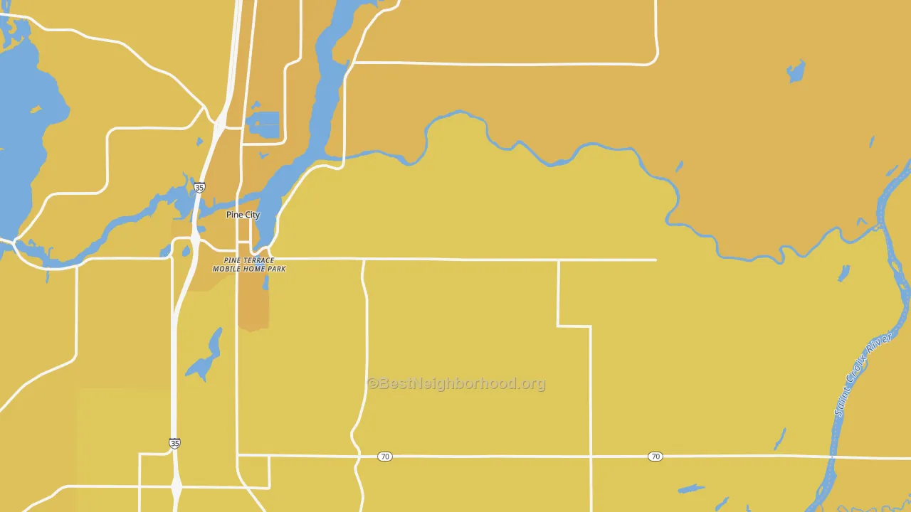 Map of the best neighborhoods in the Rock Creek area, with better matches in green and worse matches in red