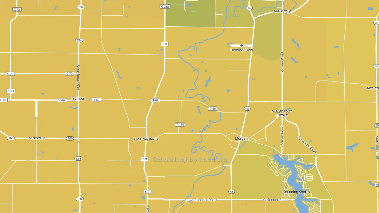 Map of the best neighborhoods in the Rock Creek area, with better matches in green and worse matches in red