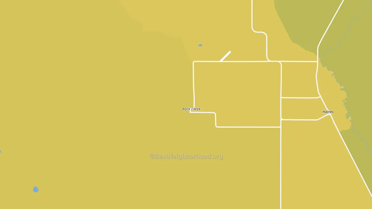 Map of the best neighborhoods in the Rock Creek area, with better matches in green and worse matches in red