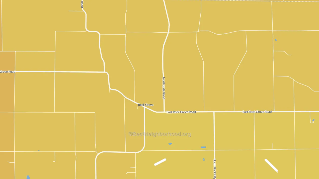 Map of the best neighborhoods in the Rock Grove area, with better matches in green and worse matches in red