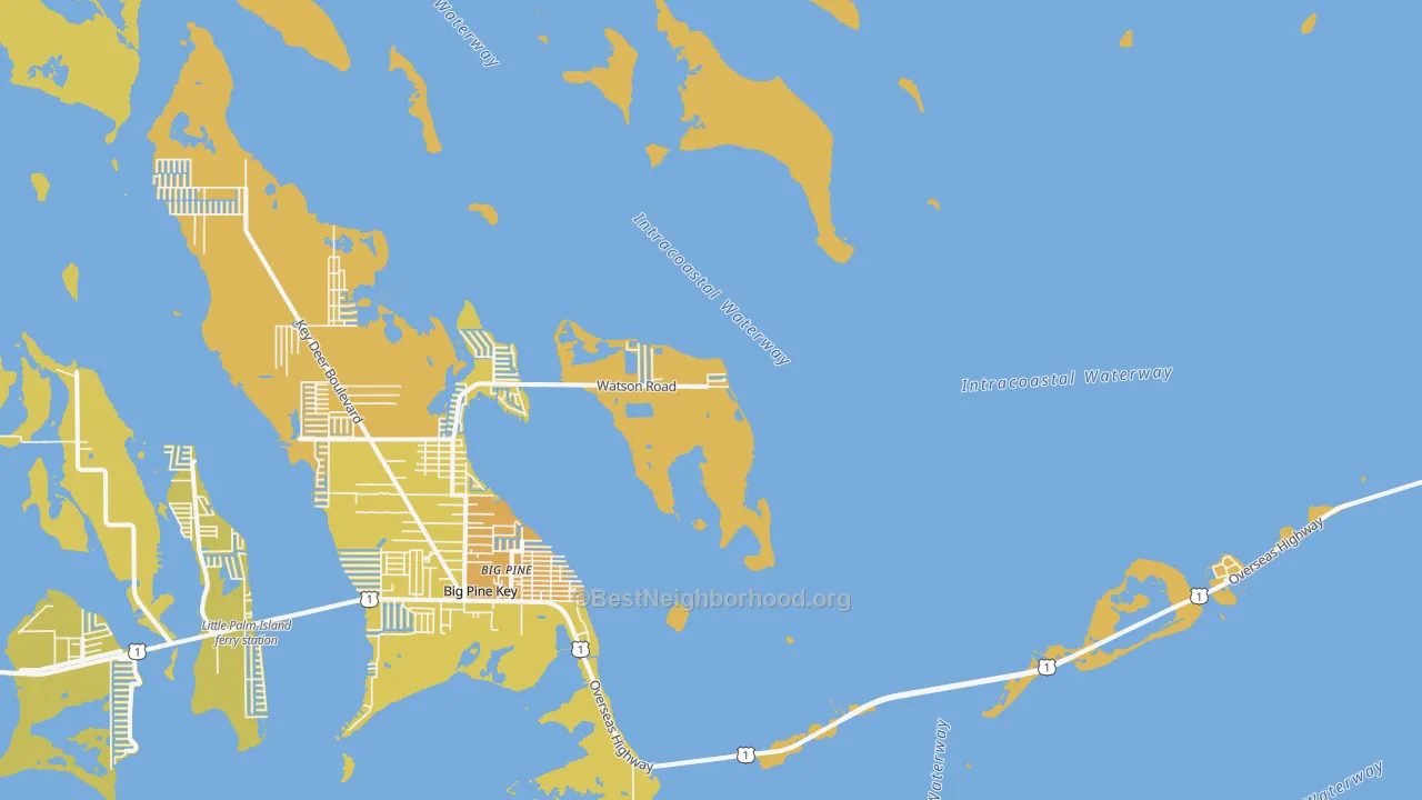 Map of the best neighborhoods in the Rock Harbor area, with better matches in green and worse matches in red
