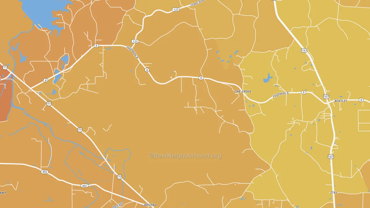 Map of the best neighborhoods in the Rock Hill area, with better matches in green and worse matches in red