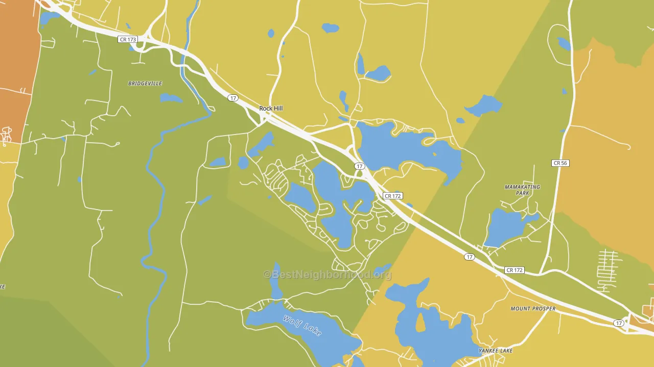 Map of the best neighborhoods in the Rock Hill area, with better matches in green and worse matches in red