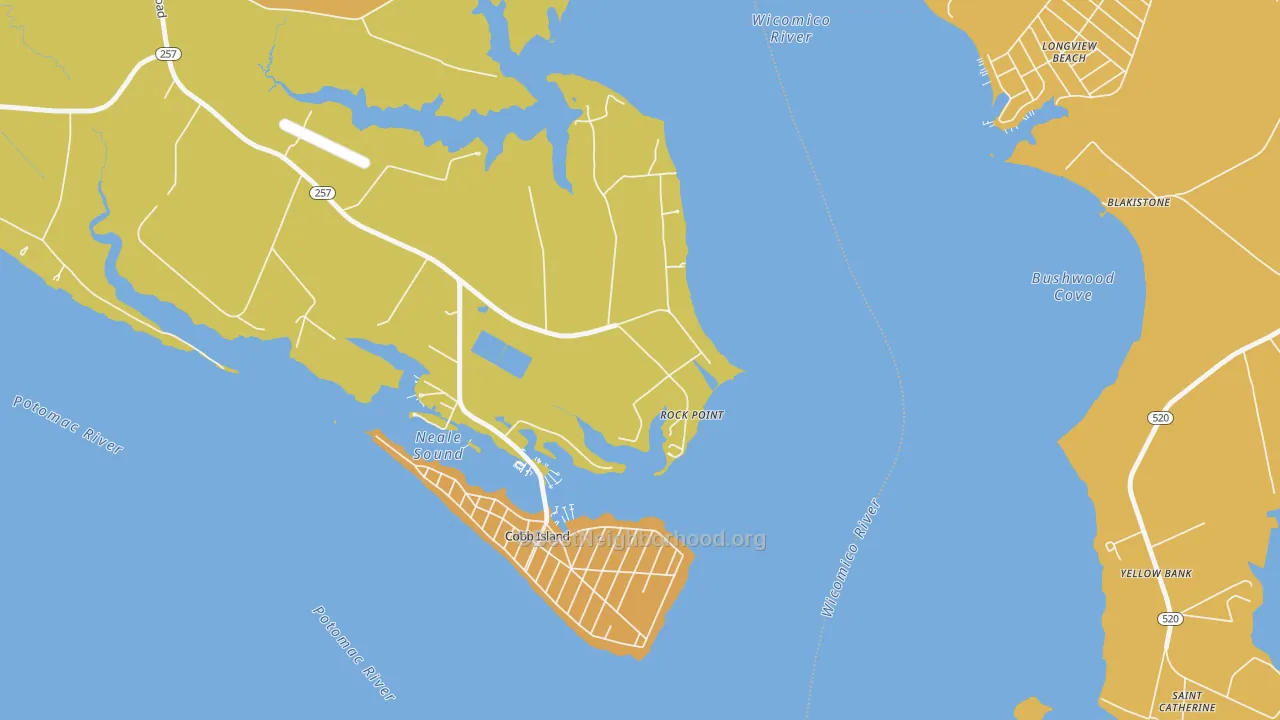 Map of the best neighborhoods in the Rock Point area, with better matches in green and worse matches in red