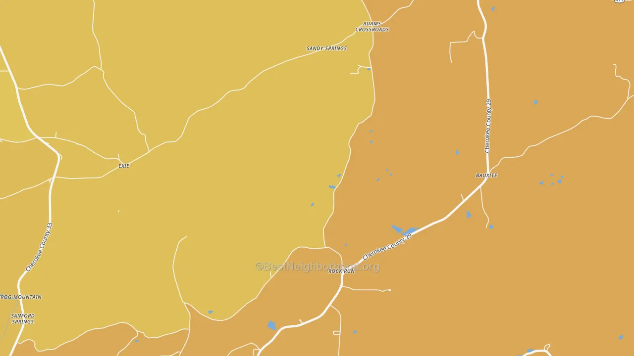 Map of the best neighborhoods in the Rock Run area, with better matches in green and worse matches in red