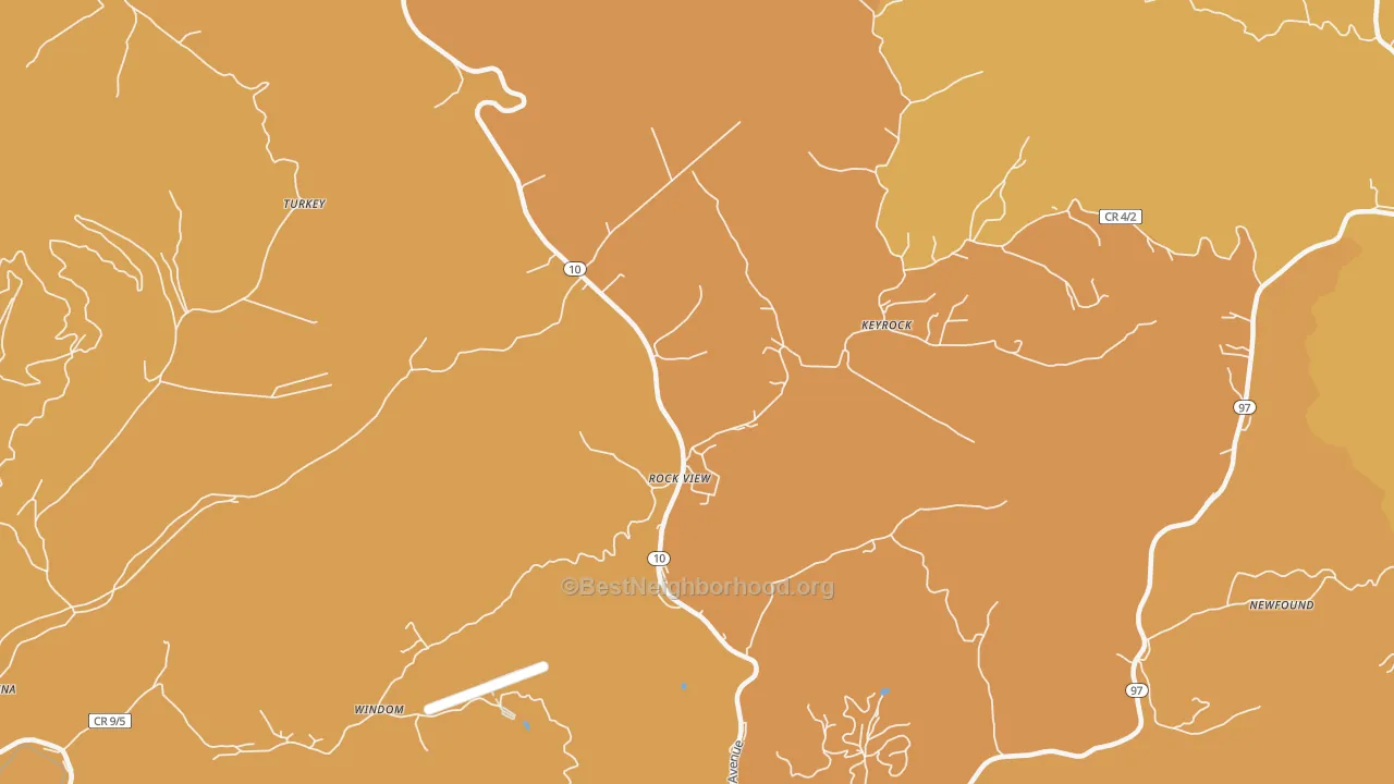 Map of the best neighborhoods in the Rock View area, with better matches in green and worse matches in red
