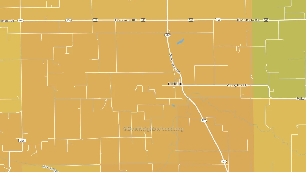 Map of the best neighborhoods in the Rockbridge area, with better matches in green and worse matches in red