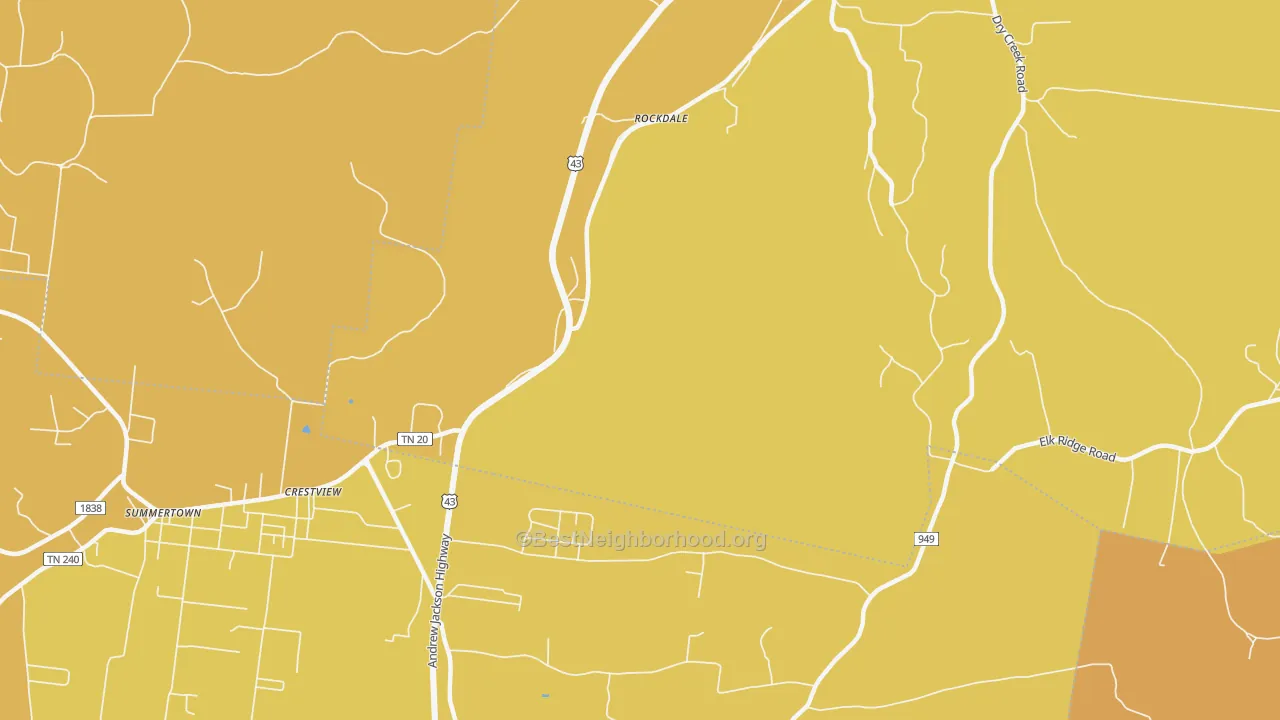 Map of the best neighborhoods in the Rockdale area, with better matches in green and worse matches in red
