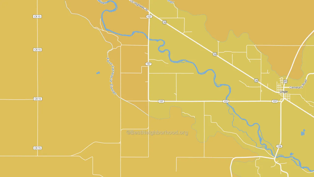 Map of the best neighborhoods in the Rockeagle area, with better matches in green and worse matches in red