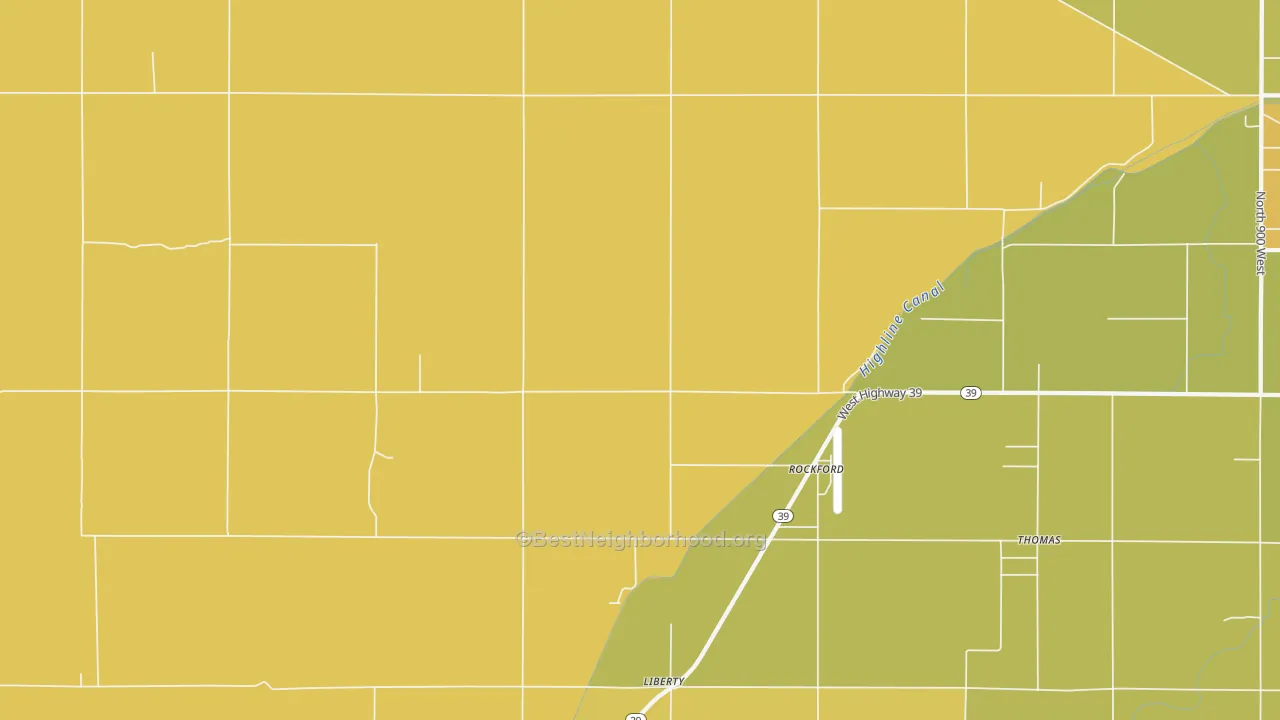 Map of the best neighborhoods in the Rockford area, with better matches in green and worse matches in red