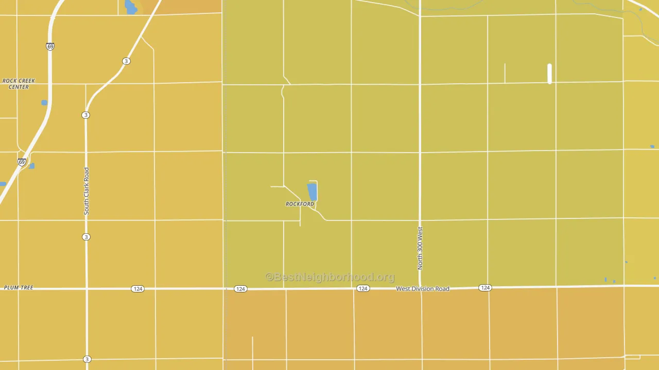 Map of the best neighborhoods in the Rockford area, with better matches in green and worse matches in red