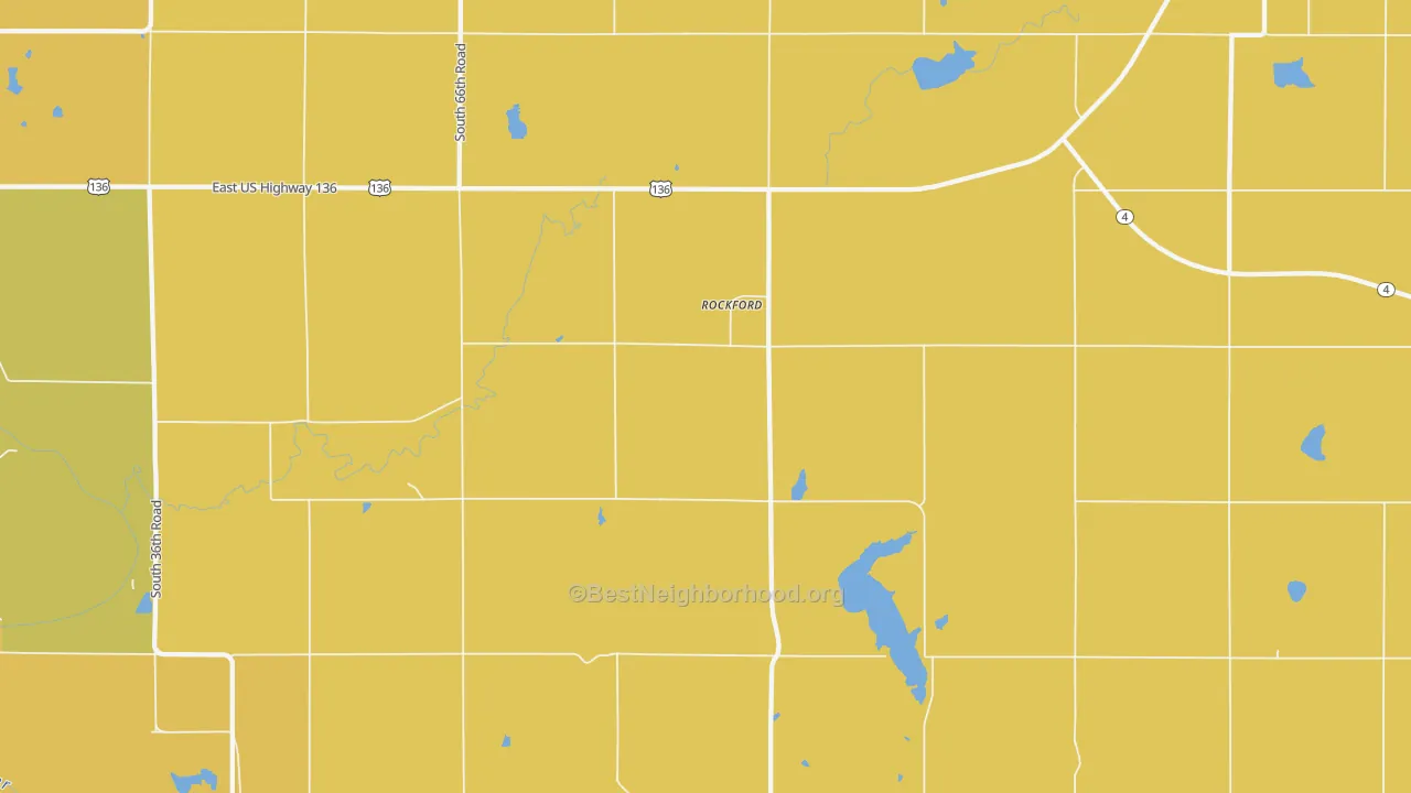 Map of the best neighborhoods in the Rockford area, with better matches in green and worse matches in red
