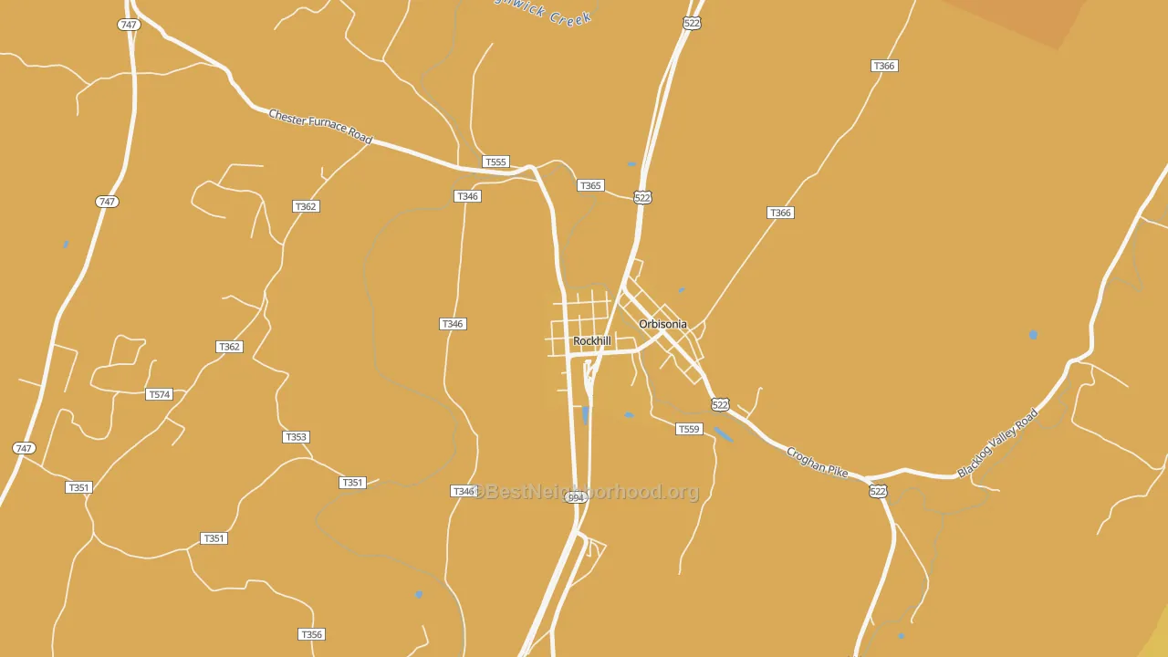 Map of the best neighborhoods in the Rockhill area, with better matches in green and worse matches in red