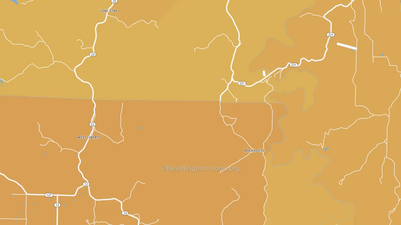 Map of the best neighborhoods in the Rockhouse area, with better matches in green and worse matches in red