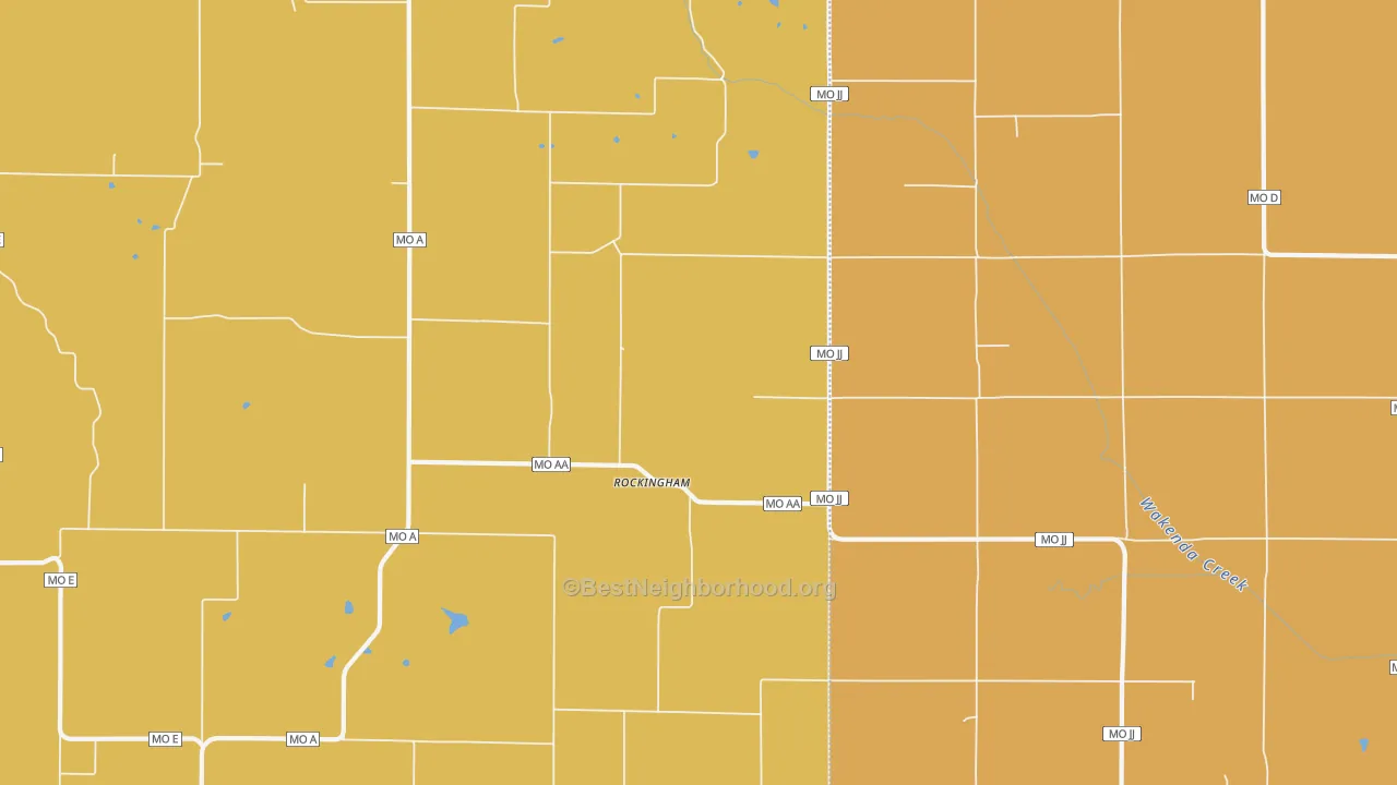 Map of the best neighborhoods in the Rockingham area, with better matches in green and worse matches in red