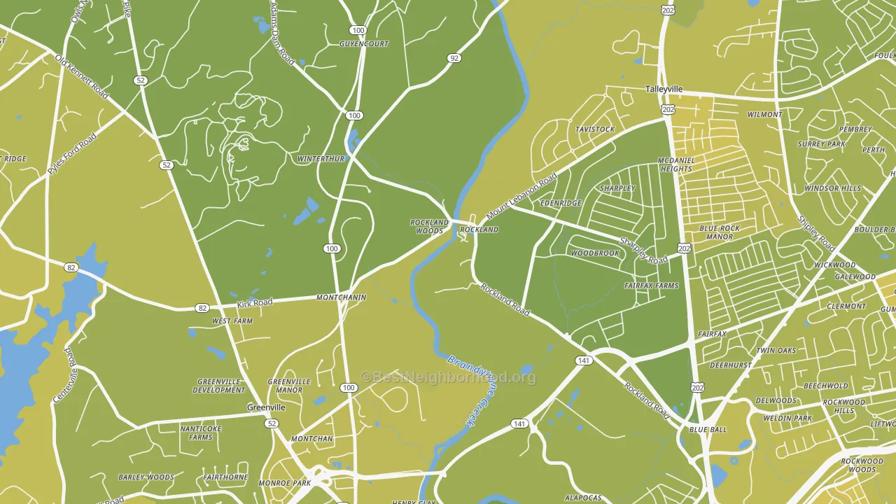 Map of the best neighborhoods in the Rockland area, with better matches in green and worse matches in red