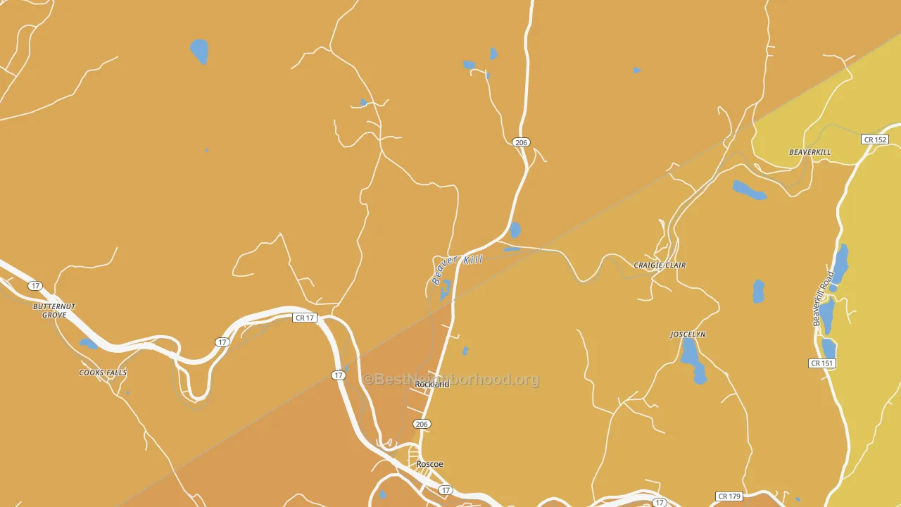 Map of the best neighborhoods in the Rockland area, with better matches in green and worse matches in red
