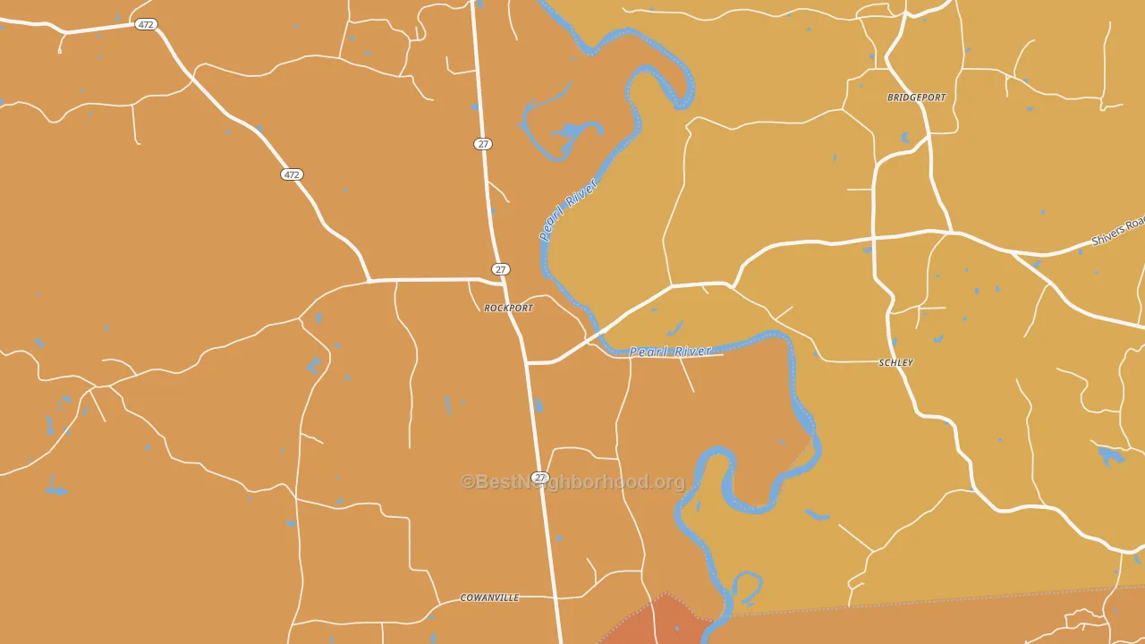 Map of the best neighborhoods in the Rockport area, with better matches in green and worse matches in red