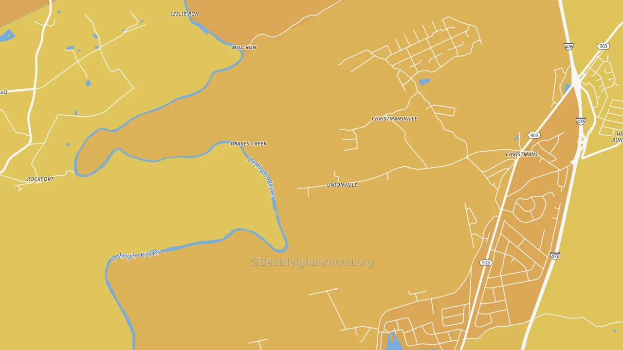 Map of the best neighborhoods in the Rockport area, with better matches in green and worse matches in red