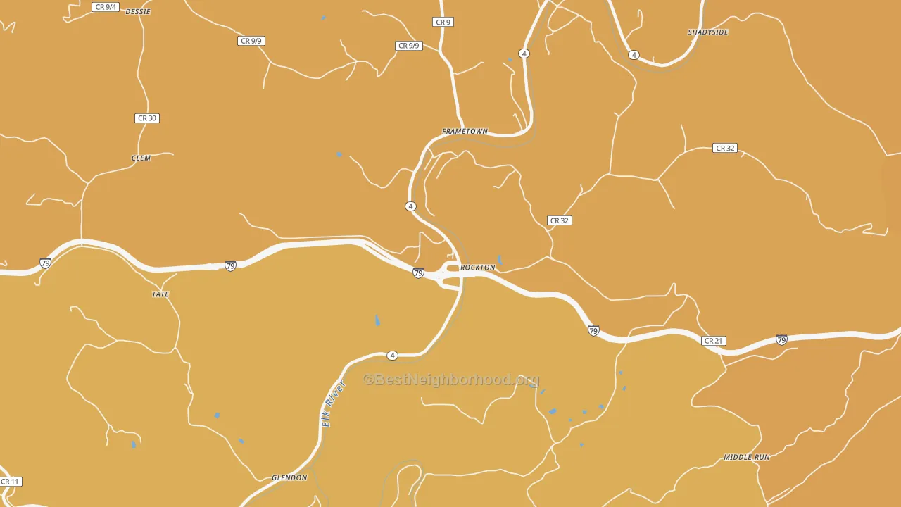 Map of the best neighborhoods in the Rockton area, with better matches in green and worse matches in red
