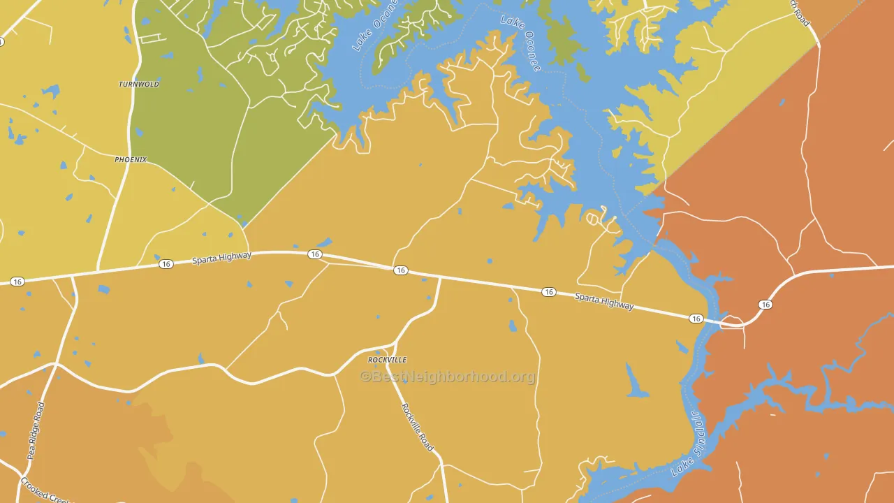 Map of the best neighborhoods in the Rockville area, with better matches in green and worse matches in red