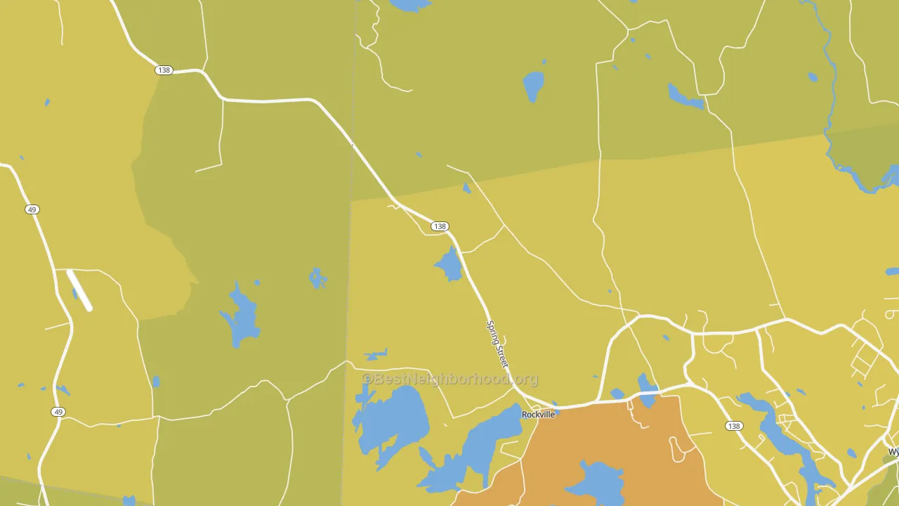 Map of the best neighborhoods in the Rockville area, with better matches in green and worse matches in red
