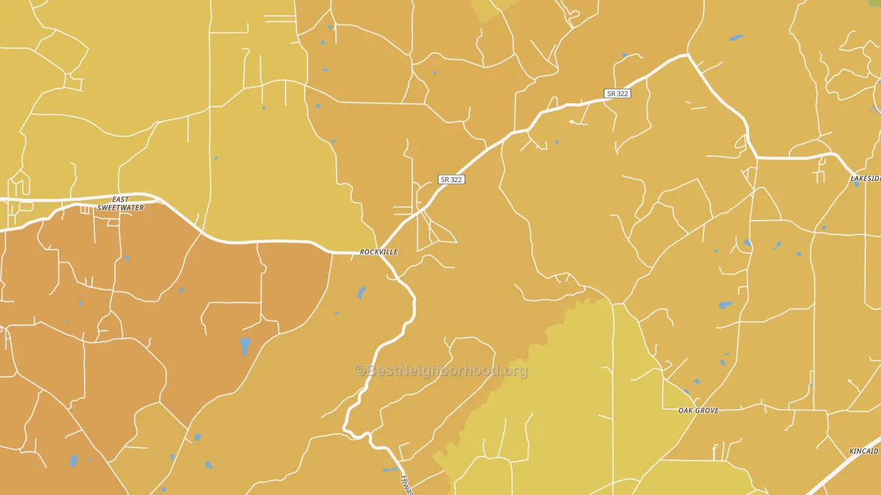 Map of the best neighborhoods in the Rockville area, with better matches in green and worse matches in red