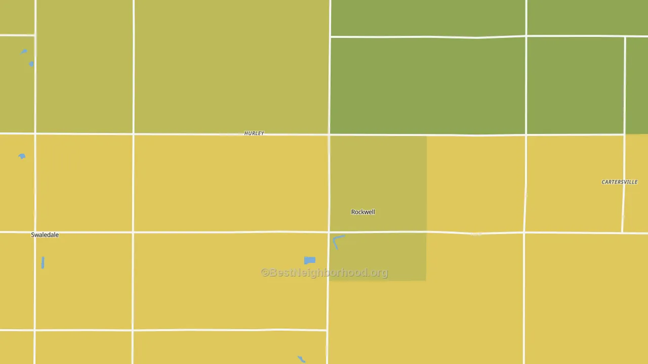 Map of the best neighborhoods in the Rockwell area, with better matches in green and worse matches in red
