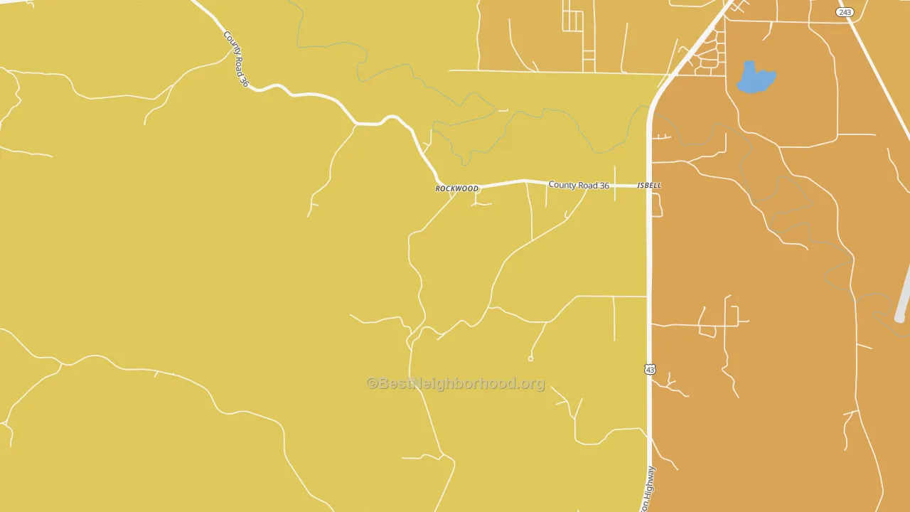 Map of the best neighborhoods in the Rockwood area, with better matches in green and worse matches in red