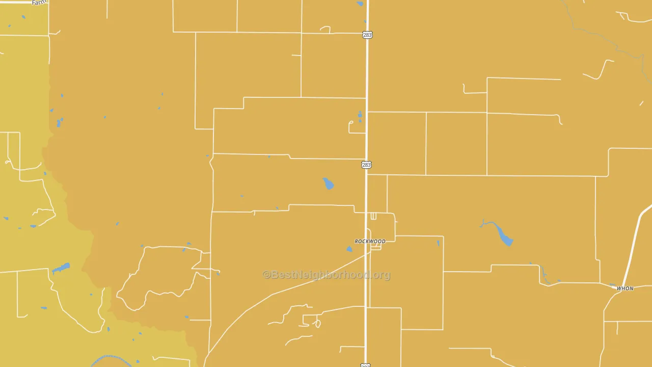 Map of the best neighborhoods in the Rockwood area, with better matches in green and worse matches in red
