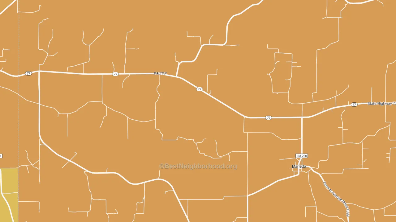 Map of the best neighborhoods in the Rocky Branch area, with better matches in green and worse matches in red