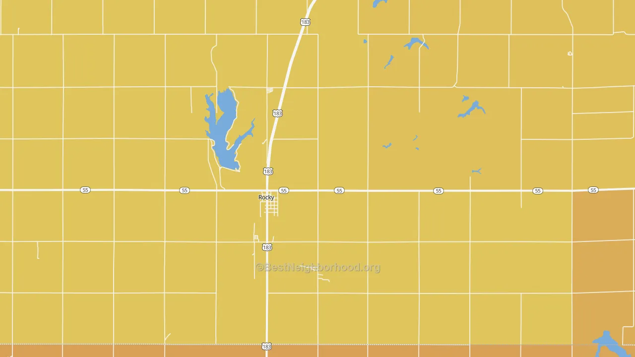 Map of the best neighborhoods in the Rocky area, with better matches in green and worse matches in red