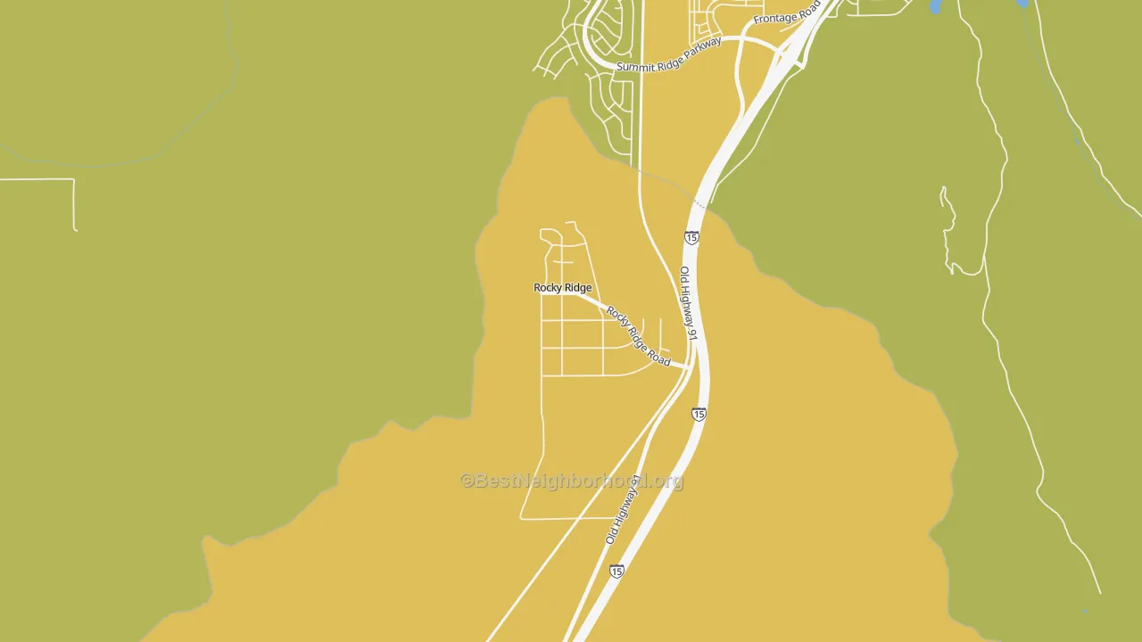 Map of the best neighborhoods in the Rocky Ridge area, with better matches in green and worse matches in red