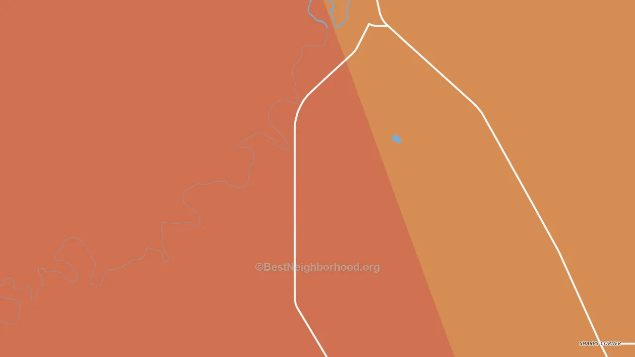 Map of the best neighborhoods in the Rockyford area, with better matches in green and worse matches in red