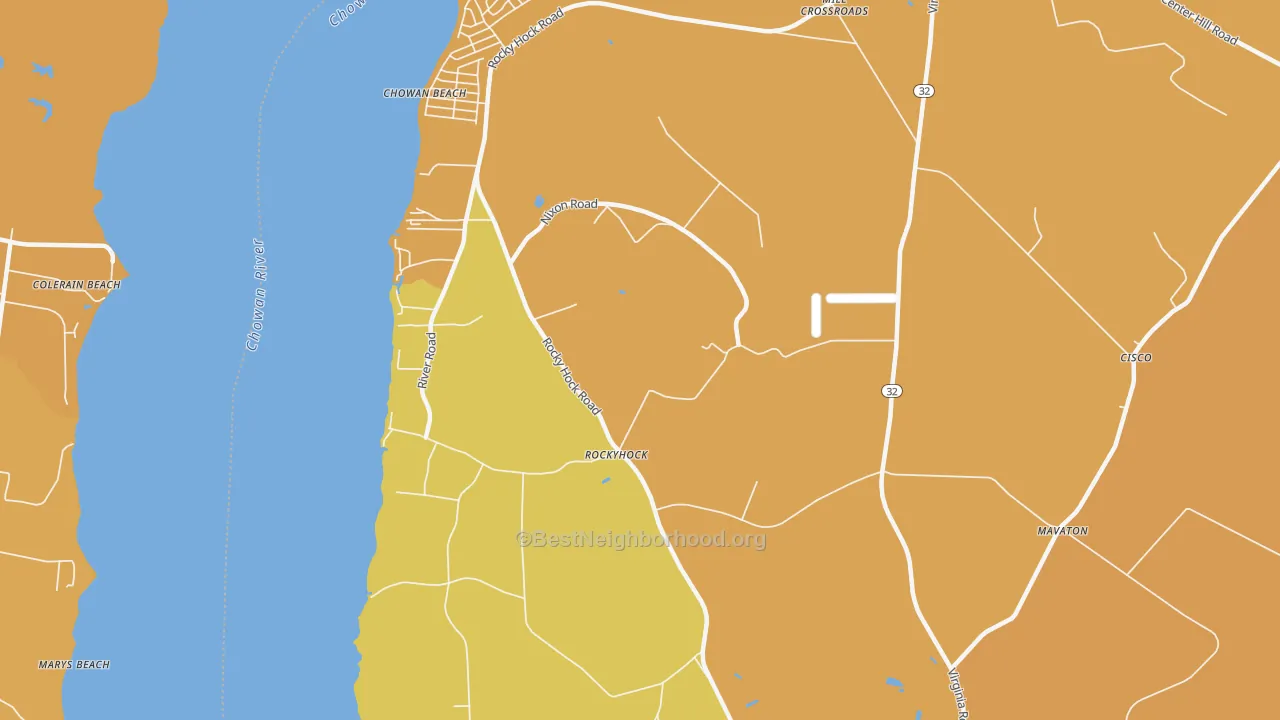 Map of the best neighborhoods in the Rockyhock area, with better matches in green and worse matches in red