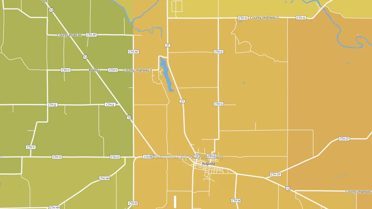 Map of the best neighborhoods in the Rodell area, with better matches in green and worse matches in red