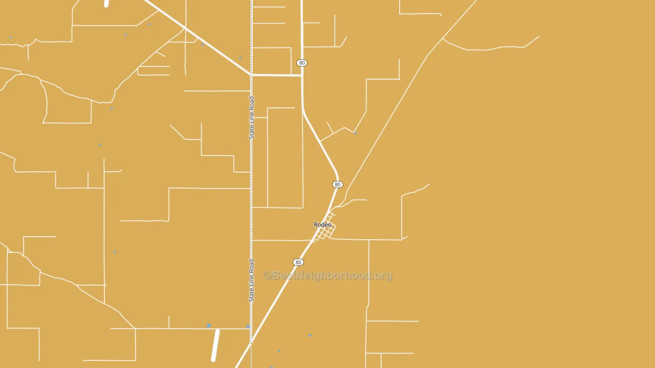 Map of the best neighborhoods in the Rodeo area, with better matches in green and worse matches in red