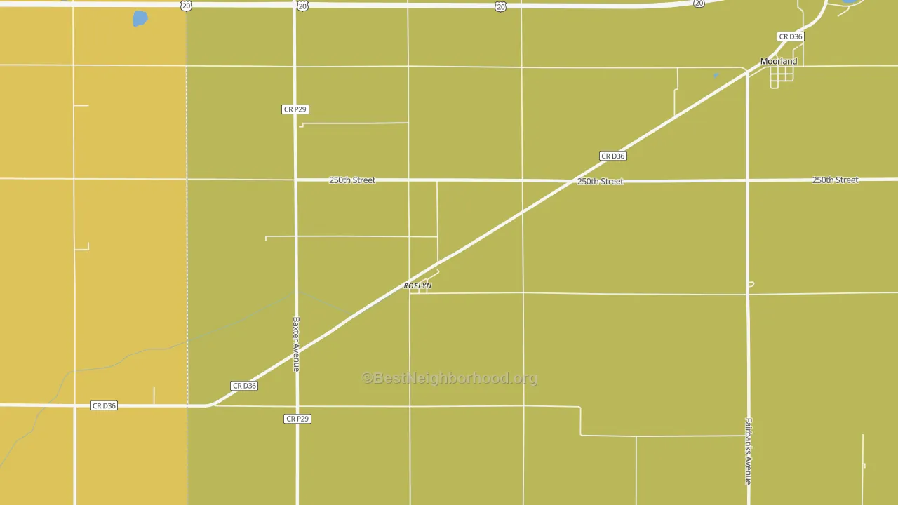 Map of the best neighborhoods in the Roelyn area, with better matches in green and worse matches in red