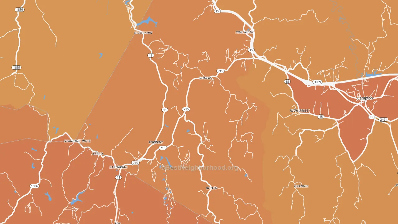 Map of the best neighborhoods in the Rogers area, with better matches in green and worse matches in red