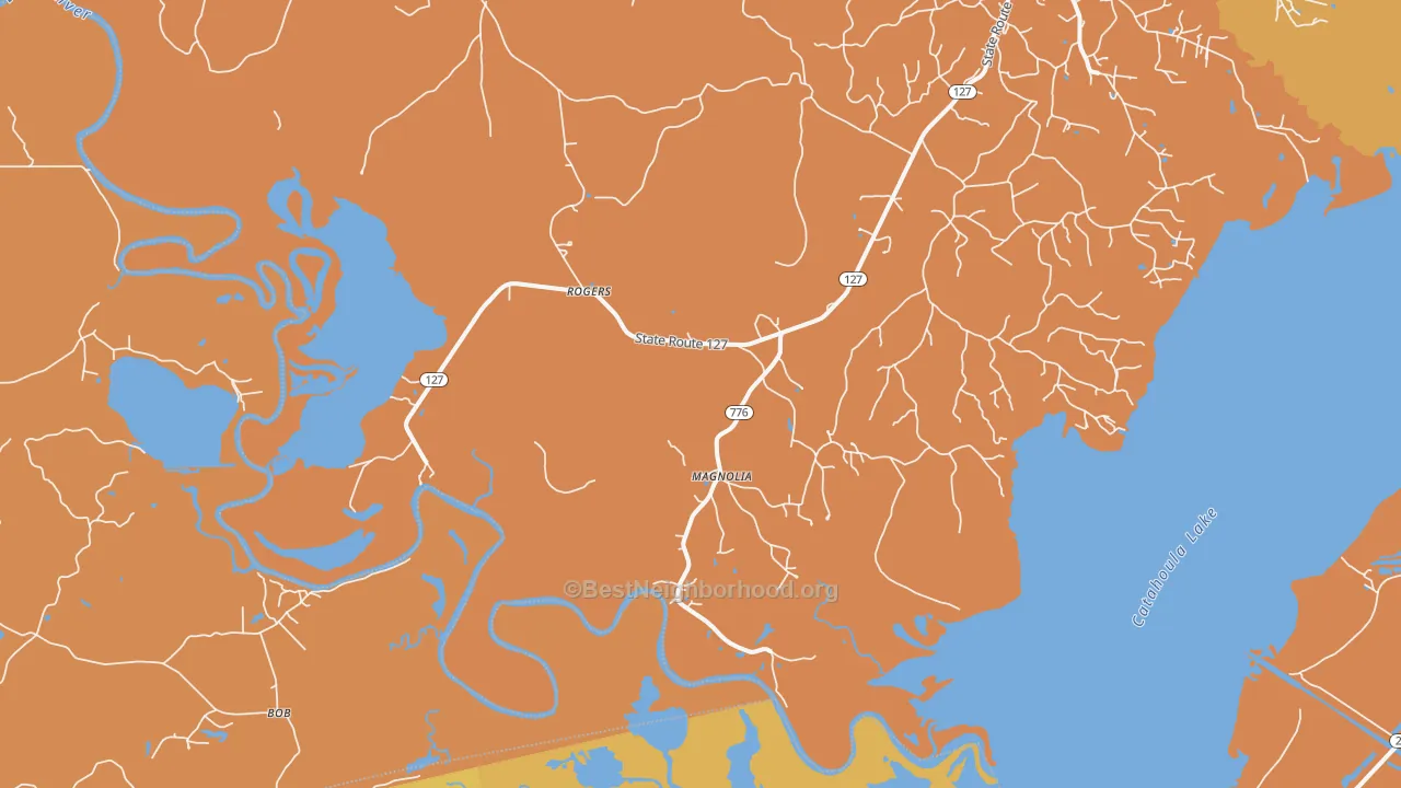 Map of the best neighborhoods in the Rogers area, with better matches in green and worse matches in red