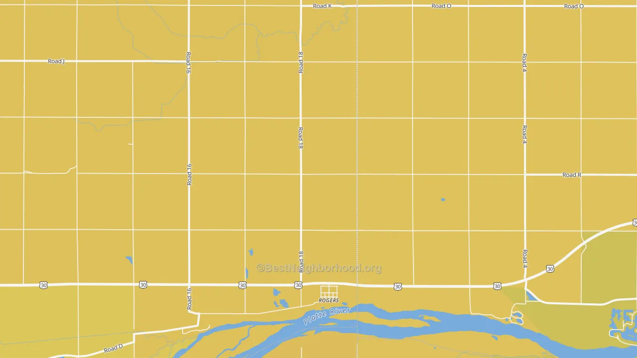 Map of the best neighborhoods in the Rogers area, with better matches in green and worse matches in red