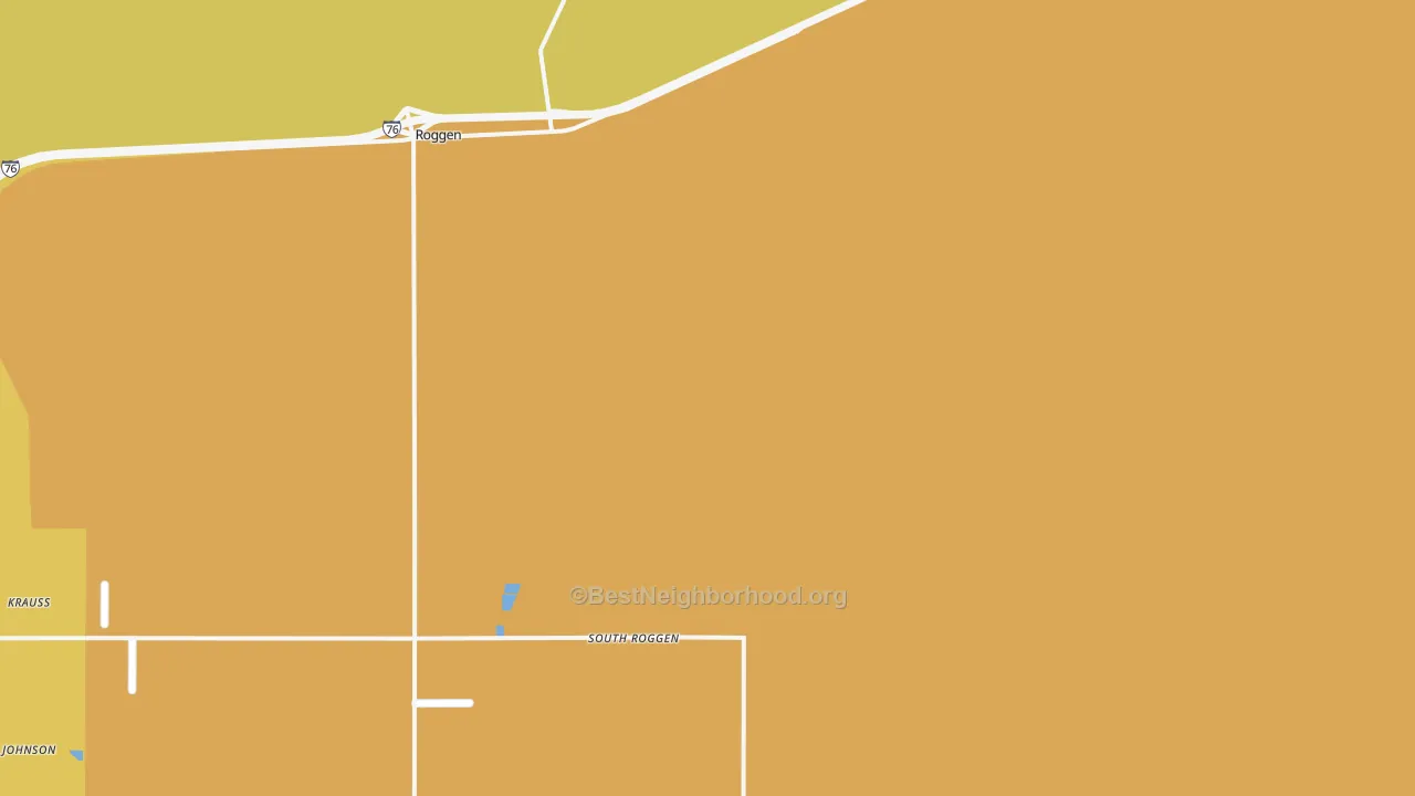 Map of the best neighborhoods in the Roggen area, with better matches in green and worse matches in red