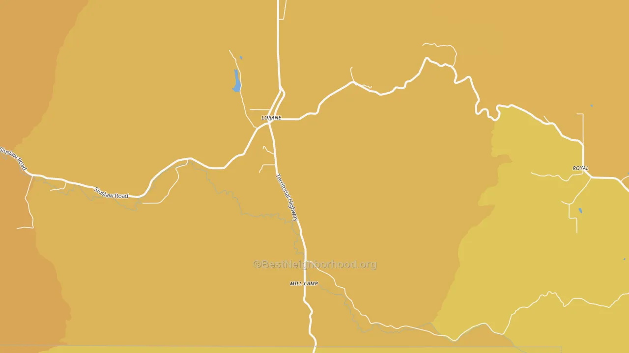 Map of the best neighborhoods in the Rogue Elk area, with better matches in green and worse matches in red