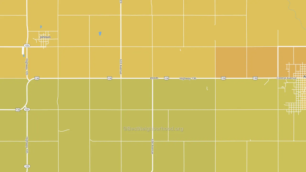 Map of the best neighborhoods in the Rohrs area, with better matches in green and worse matches in red
