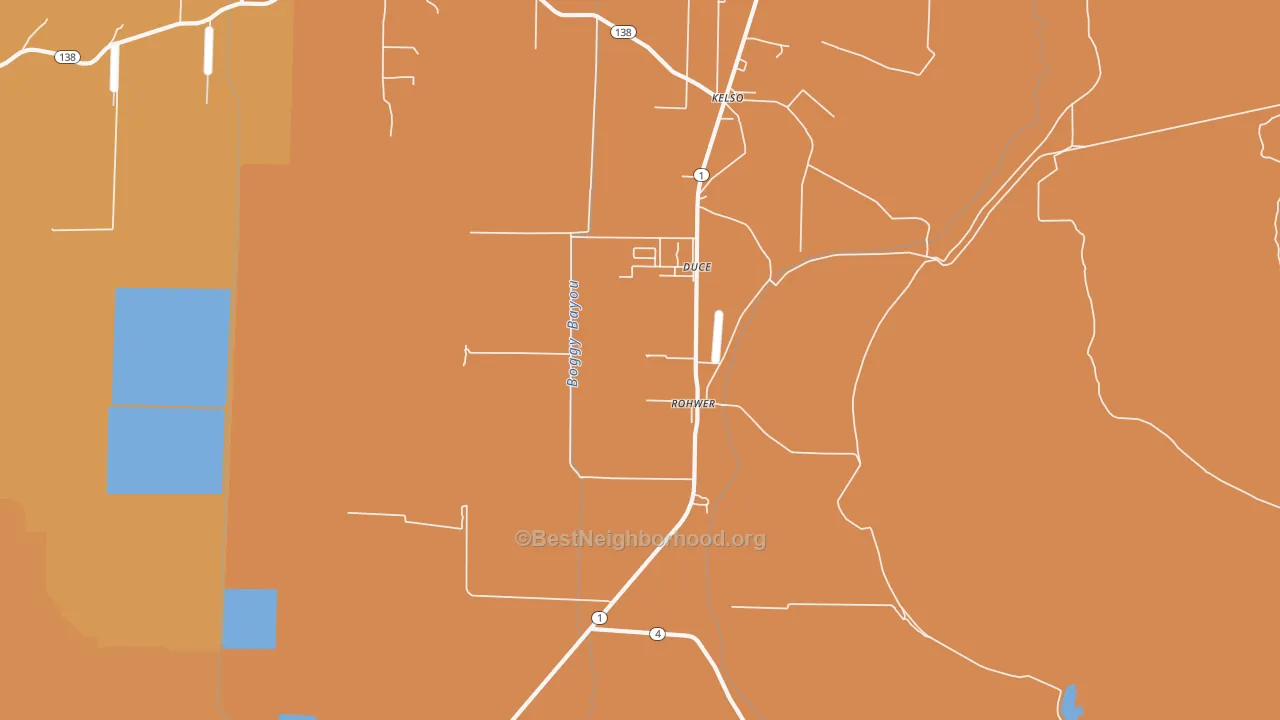 Map of the best neighborhoods in the Rohwer area, with better matches in green and worse matches in red