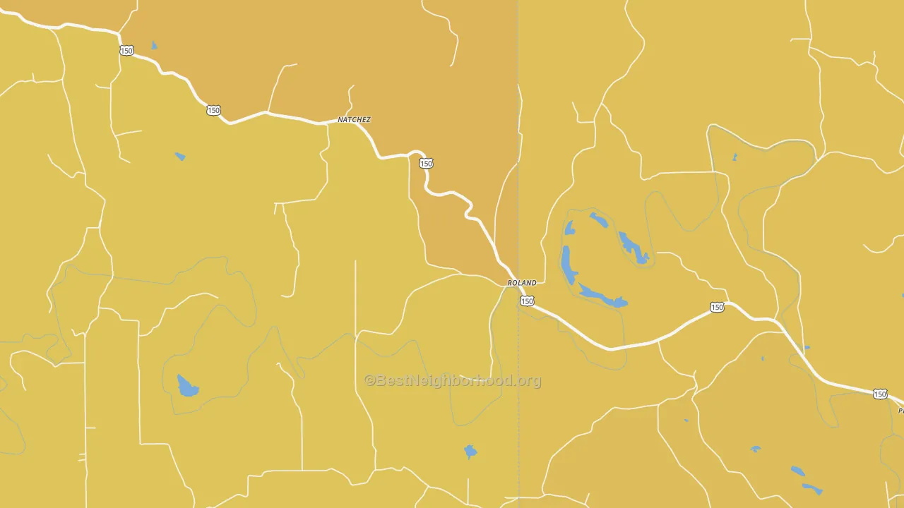 Map of the best neighborhoods in the Roland area, with better matches in green and worse matches in red