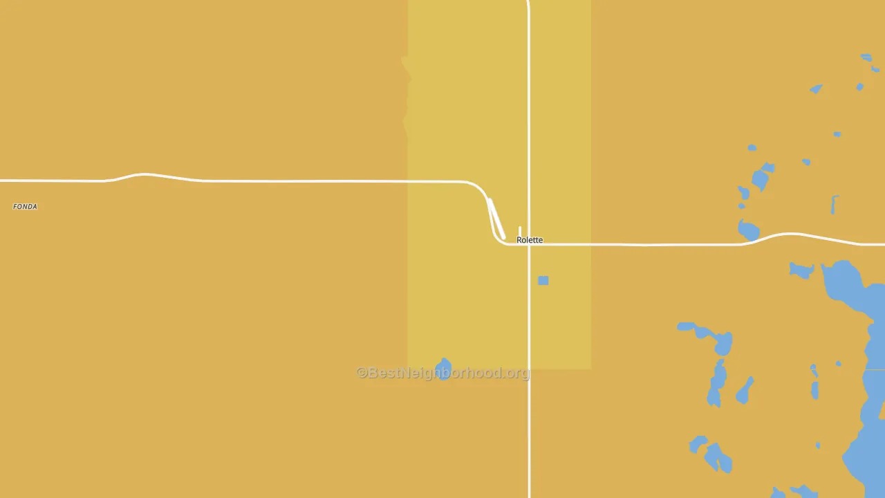 Map of the best neighborhoods in the Rolette area, with better matches in green and worse matches in red