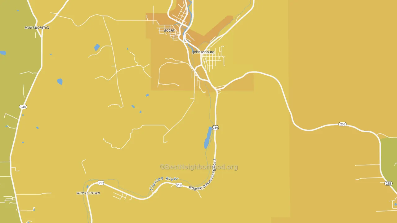 Map of the best neighborhoods in the Rolfe area, with better matches in green and worse matches in red